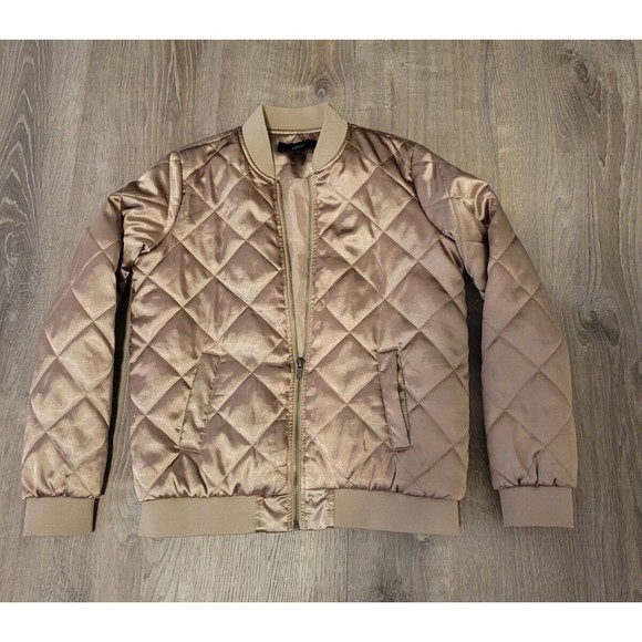 Forever 21 Size Small, Quilted Bomber Jacket/Coat, Metallic Gold, Lightweight - Picture 1 of 8